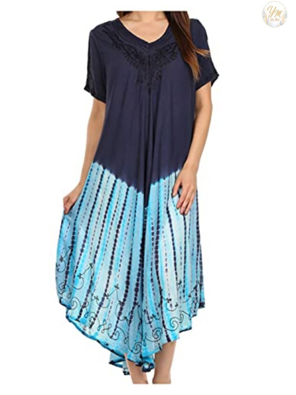 Embroidered Caftan Dress Tie Dye Relaxed Fit One Size